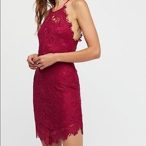 Free People Red Lace Slip Dress